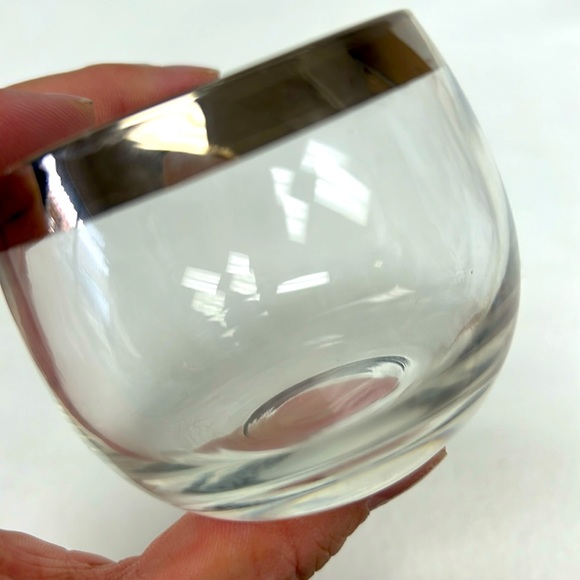 MID CENTURY MODERN set of 4 silver rimmed 4 oz roly poly glasses - Picture 2 of 6
